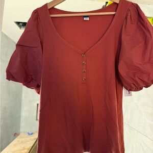Old Navy Women's Buttoned Puff Sleeve Top - Rust
